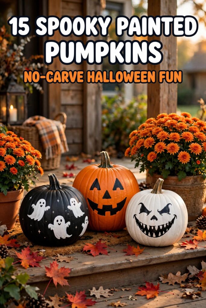 Spooky painted pumpkin ideas for no-carve Halloween decor